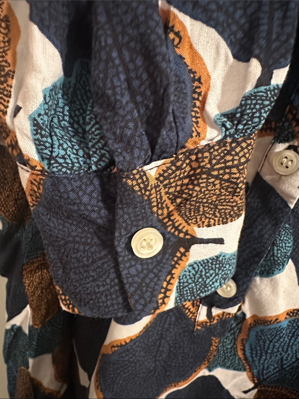 Masai Women's Navy, Teal & Brown Leaf-Print Button Tunic - Picture 4 of 12